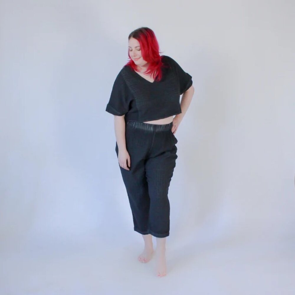 Pokoloco Muslin Cotton Crinkle Crop Top - Size OS - Distressed Natural Black - Picture 4 of 13